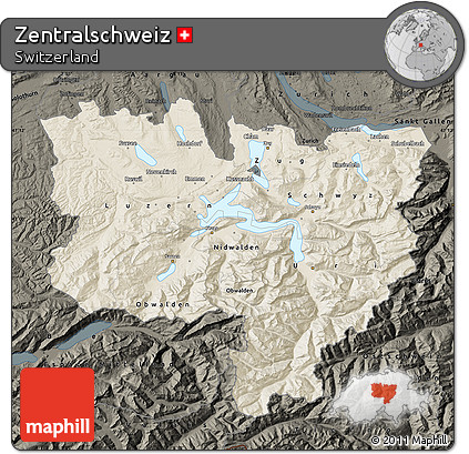 Shaded Relief Map of Zentralschweiz, darken