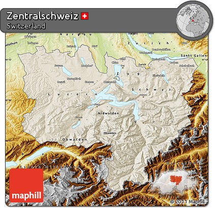 Shaded Relief Map of Zentralschweiz, physical outside