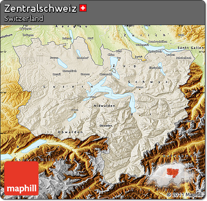 Shaded Relief Map of Zentralschweiz, physical outside