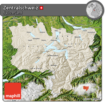 Shaded Relief Map of Zentralschweiz, satellite outside