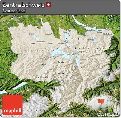 Shaded Relief Map of Zentralschweiz, satellite outside