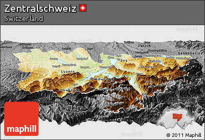 Physical Panoramic Map of Zentralschweiz, darken, desaturated