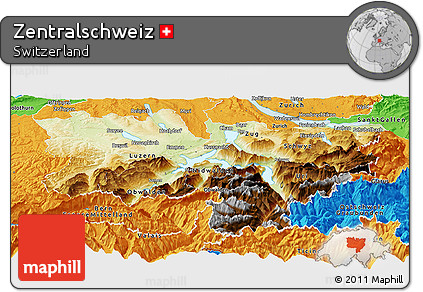 Physical Panoramic Map of Zentralschweiz, political outside