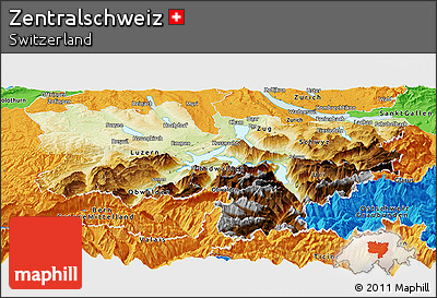 Physical Panoramic Map of Zentralschweiz, political outside