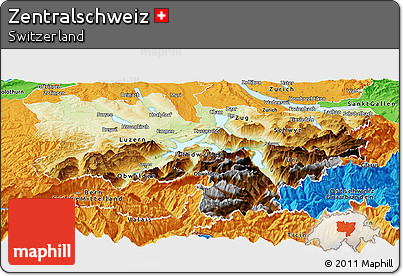 Physical Panoramic Map of Zentralschweiz, political outside