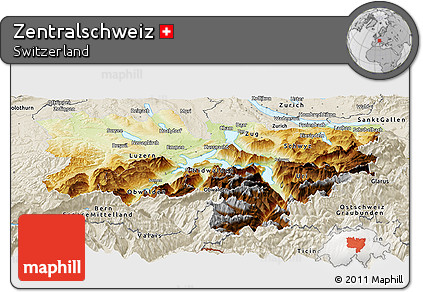 Physical Panoramic Map of Zentralschweiz, shaded relief outside