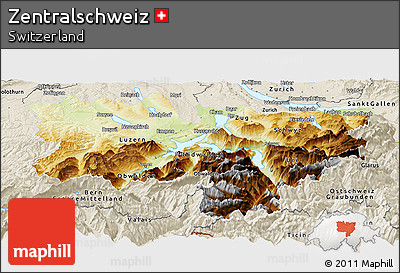 Physical Panoramic Map of Zentralschweiz, shaded relief outside