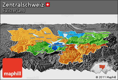 Political Panoramic Map of Zentralschweiz, darken, desaturated