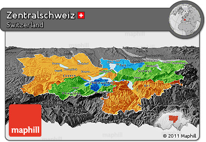 Political Panoramic Map of Zentralschweiz, darken, desaturated