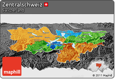 Political Panoramic Map of Zentralschweiz, darken, desaturated