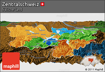 Political Panoramic Map of Zentralschweiz, darken