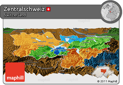 Political Panoramic Map of Zentralschweiz, darken