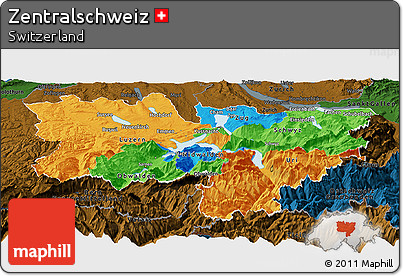 Political Panoramic Map of Zentralschweiz, darken