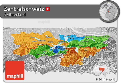 Political Panoramic Map of Zentralschweiz, lighten, desaturated