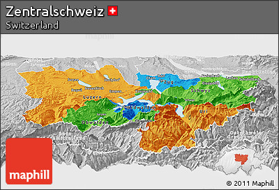 Political Panoramic Map of Zentralschweiz, lighten, desaturated