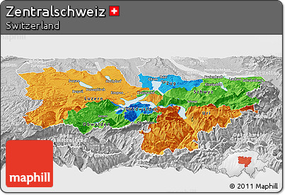 Political Panoramic Map of Zentralschweiz, lighten, desaturated