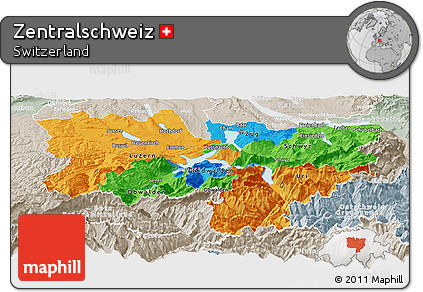 Political Panoramic Map of Zentralschweiz, lighten, semi-desaturated