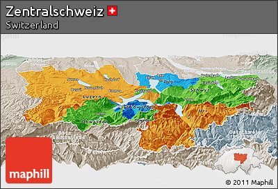 Political Panoramic Map of Zentralschweiz, lighten, semi-desaturated