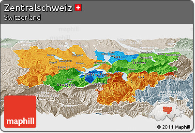 Political Panoramic Map of Zentralschweiz, lighten, semi-desaturated