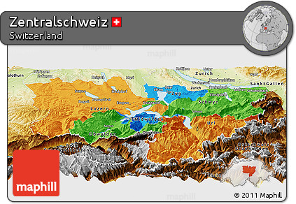 Political Panoramic Map of Zentralschweiz, physical outside