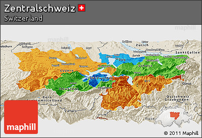 Political Panoramic Map of Zentralschweiz, shaded relief outside