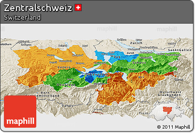 Political Panoramic Map of Zentralschweiz, shaded relief outside