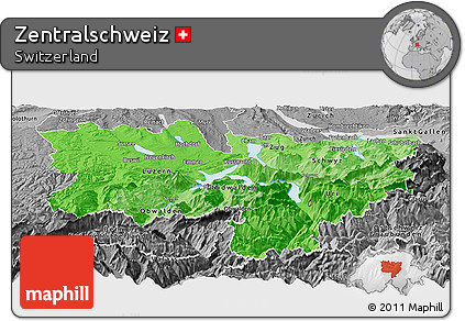 Political Shades Panoramic Map of Zentralschweiz, desaturated