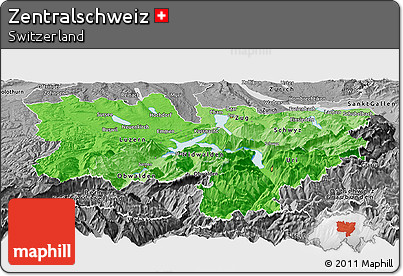 Political Shades Panoramic Map of Zentralschweiz, desaturated