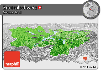 Political Shades Panoramic Map of Zentralschweiz, lighten, desaturated
