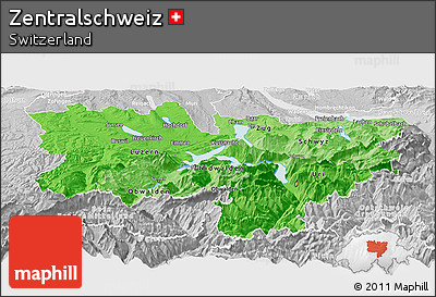 Political Shades Panoramic Map of Zentralschweiz, lighten, desaturated