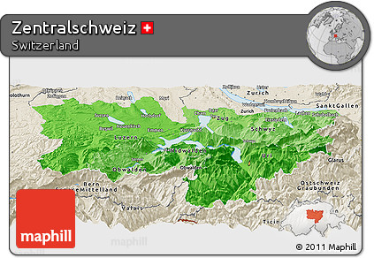 Political Shades Panoramic Map of Zentralschweiz, shaded relief outside
