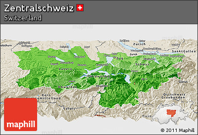 Political Shades Panoramic Map of Zentralschweiz, shaded relief outside