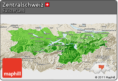 Political Shades Panoramic Map of Zentralschweiz, shaded relief outside