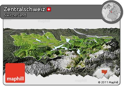 Satellite Panoramic Map of Zentralschweiz, darken, semi-desaturated