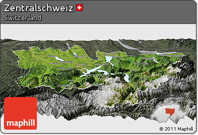 Satellite Panoramic Map of Zentralschweiz, darken, semi-desaturated