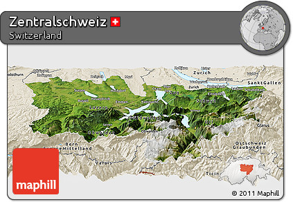 Satellite Panoramic Map of Zentralschweiz, shaded relief outside