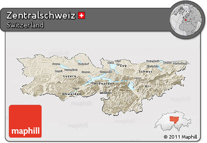 Shaded Relief Panoramic Map of Zentralschweiz, cropped outside