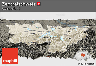 Shaded Relief Panoramic Map of Zentralschweiz, darken