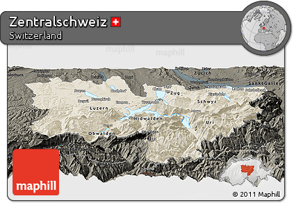 Shaded Relief Panoramic Map of Zentralschweiz, darken