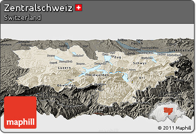 Shaded Relief Panoramic Map of Zentralschweiz, darken
