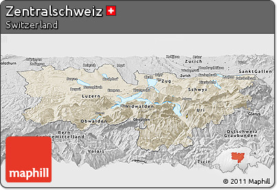 Shaded Relief Panoramic Map of Zentralschweiz, desaturated