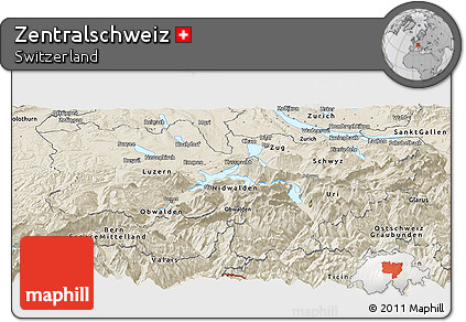 Shaded Relief Panoramic Map of Zentralschweiz