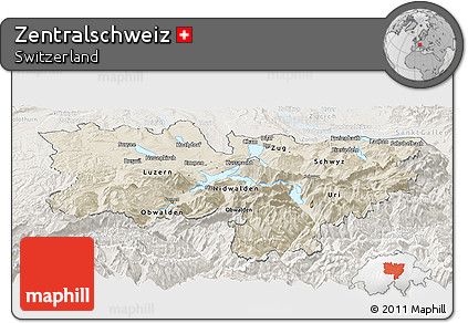 Shaded Relief Panoramic Map of Zentralschweiz, lighten