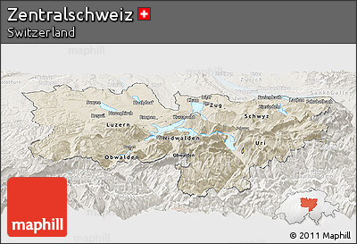 Shaded Relief Panoramic Map of Zentralschweiz, lighten
