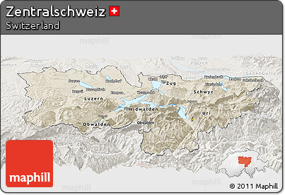 Shaded Relief Panoramic Map of Zentralschweiz, lighten