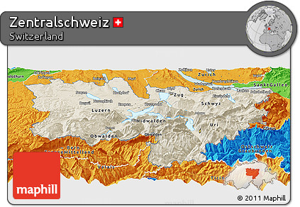 Shaded Relief Panoramic Map of Zentralschweiz, political outside