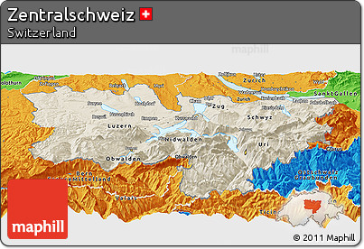 Shaded Relief Panoramic Map of Zentralschweiz, political outside