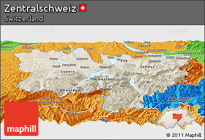 Shaded Relief Panoramic Map of Zentralschweiz, political outside