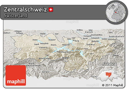 Shaded Relief Panoramic Map of Zentralschweiz, semi-desaturated