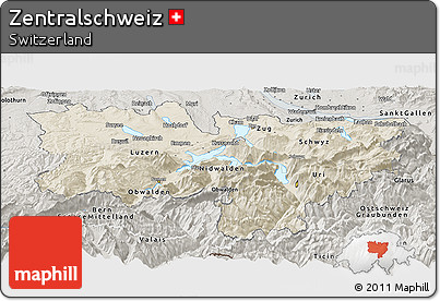 Shaded Relief Panoramic Map of Zentralschweiz, semi-desaturated